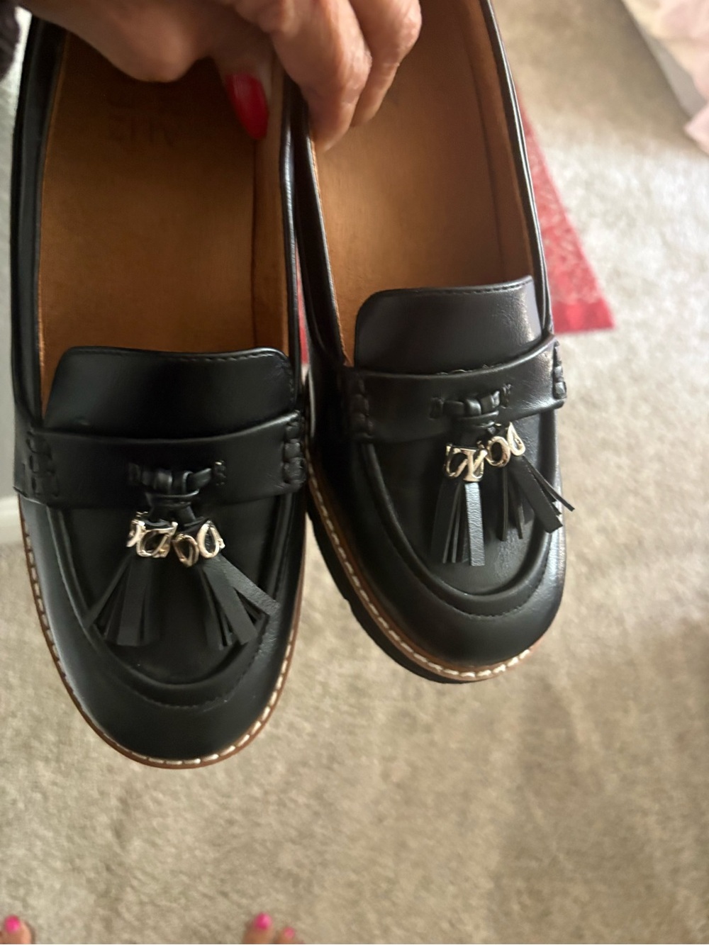 Naturalizer Black Tassel Loafers with Gold Accents